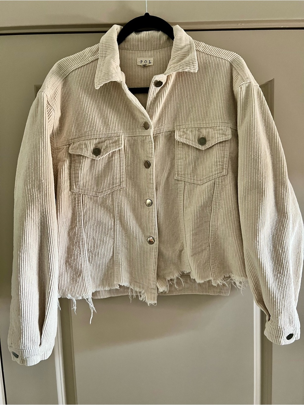 POL Cream Corduroy Button-Front Jacket